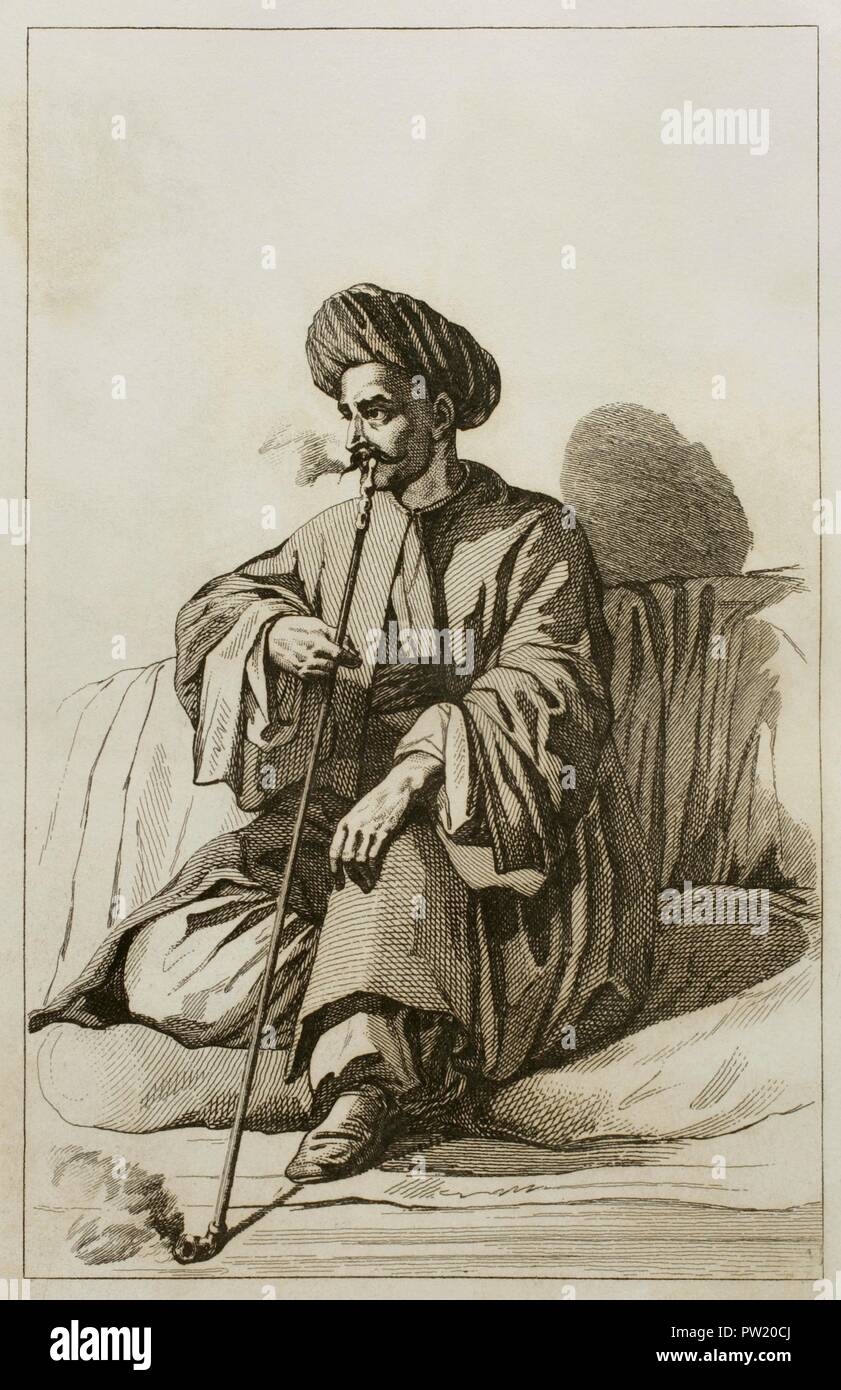 Habitante de Damasco. Grabado por nonio. Panorama universale. Historia de la saudita, 1851. Biblioteca Histórico Militar de Barcelona. Cataluña. España. Foto Stock
