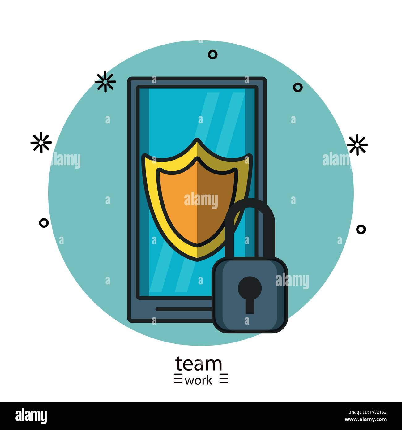 Lavoro di squadra aziendale e dispositivi di tecnologia cartoon illustrazione vettoriale graphic design Illustrazione Vettoriale