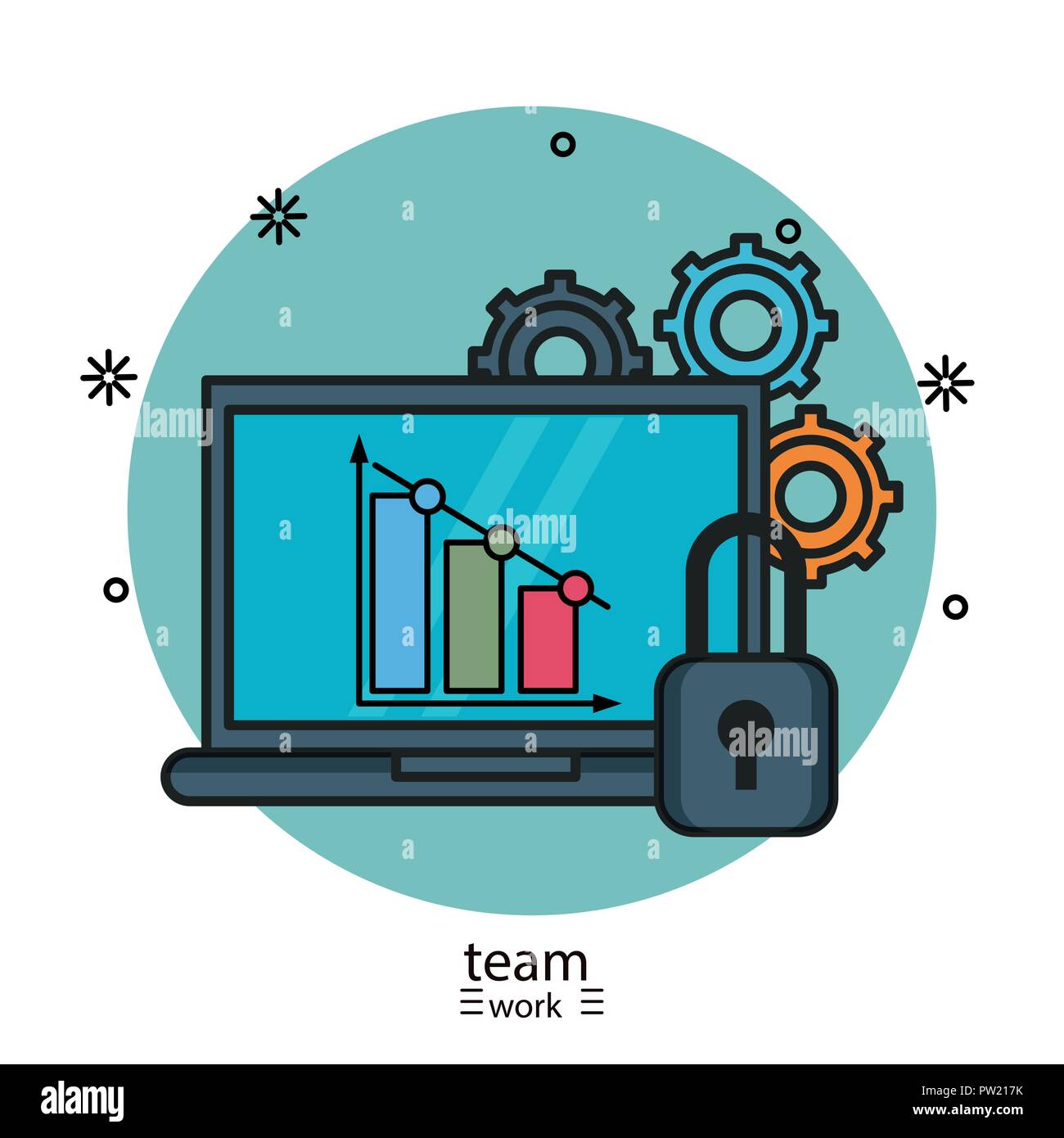 Lavoro di squadra aziendale e dispositivi di tecnologia cartoon illustrazione vettoriale graphic design Illustrazione Vettoriale