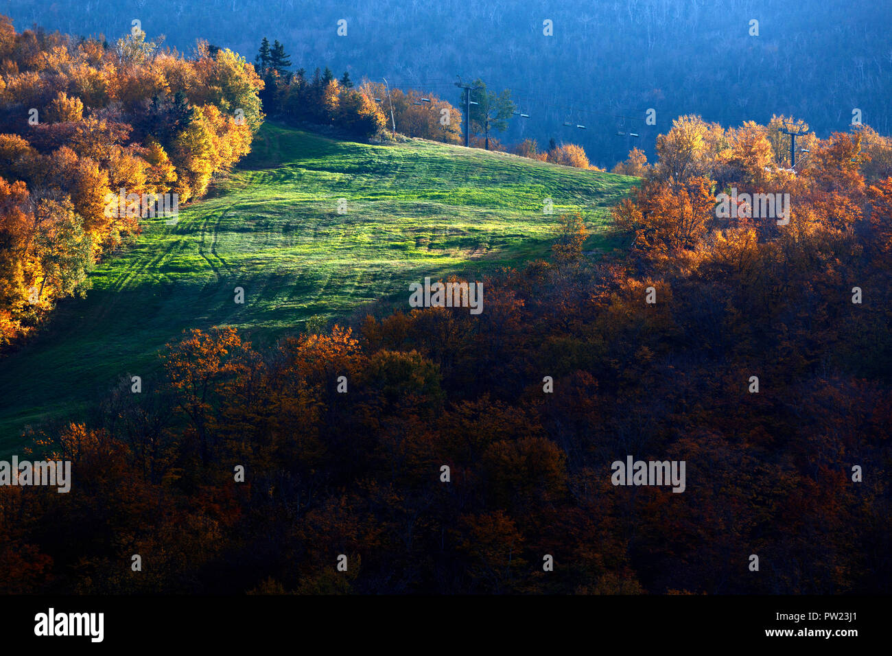 Cannon Mountain Ski Area fuori stagione autunno autunno fogliame, New Hampshire, STATI UNITI D'AMERICA Foto Stock