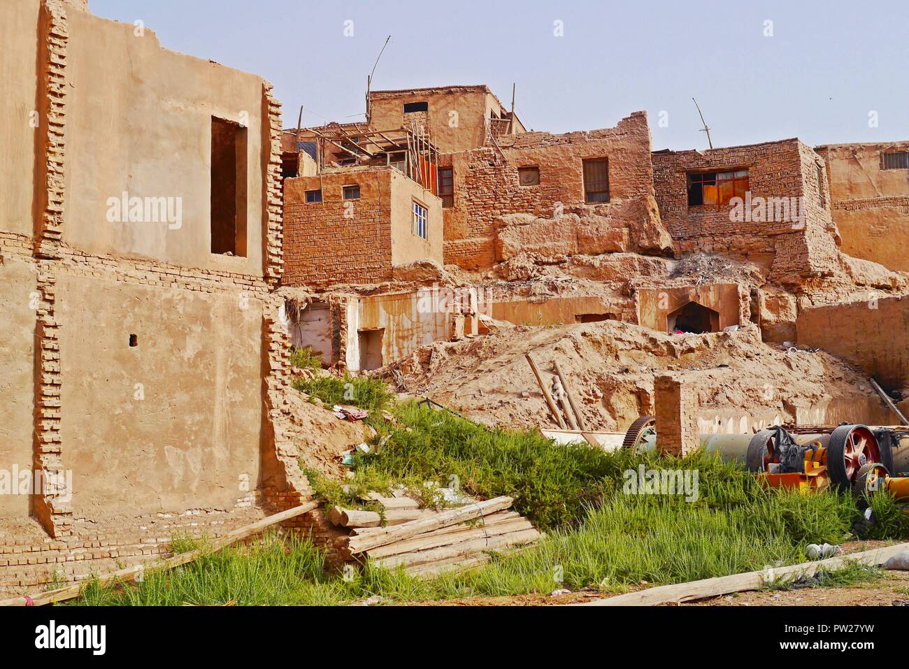 L autentico demolito il vecchio edificio in Kashgar old town, autonoma dello Xinjiang, Cina. Foto Stock