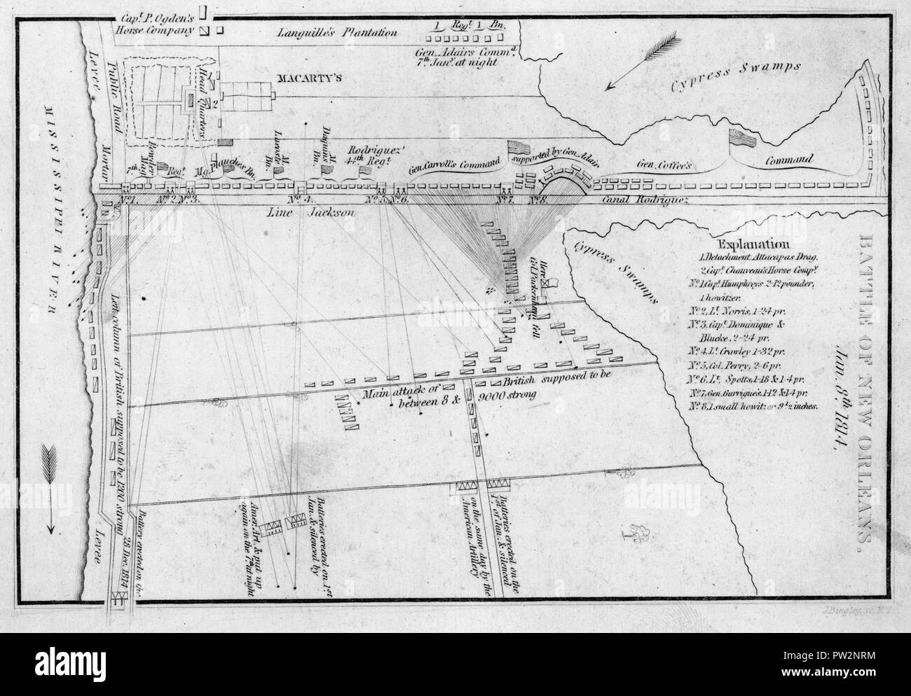 Battaglia di New Orleans, Gennaio 8, 1814 (1815) la guerra del 1812 Foto Stock