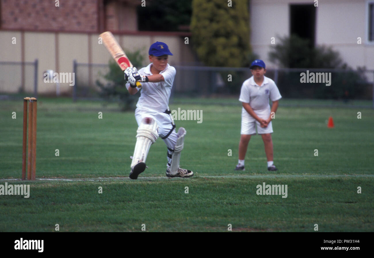 Junior cricket partita in corso, Sydney, Nuovo Galles del Sud, Australia Foto Stock