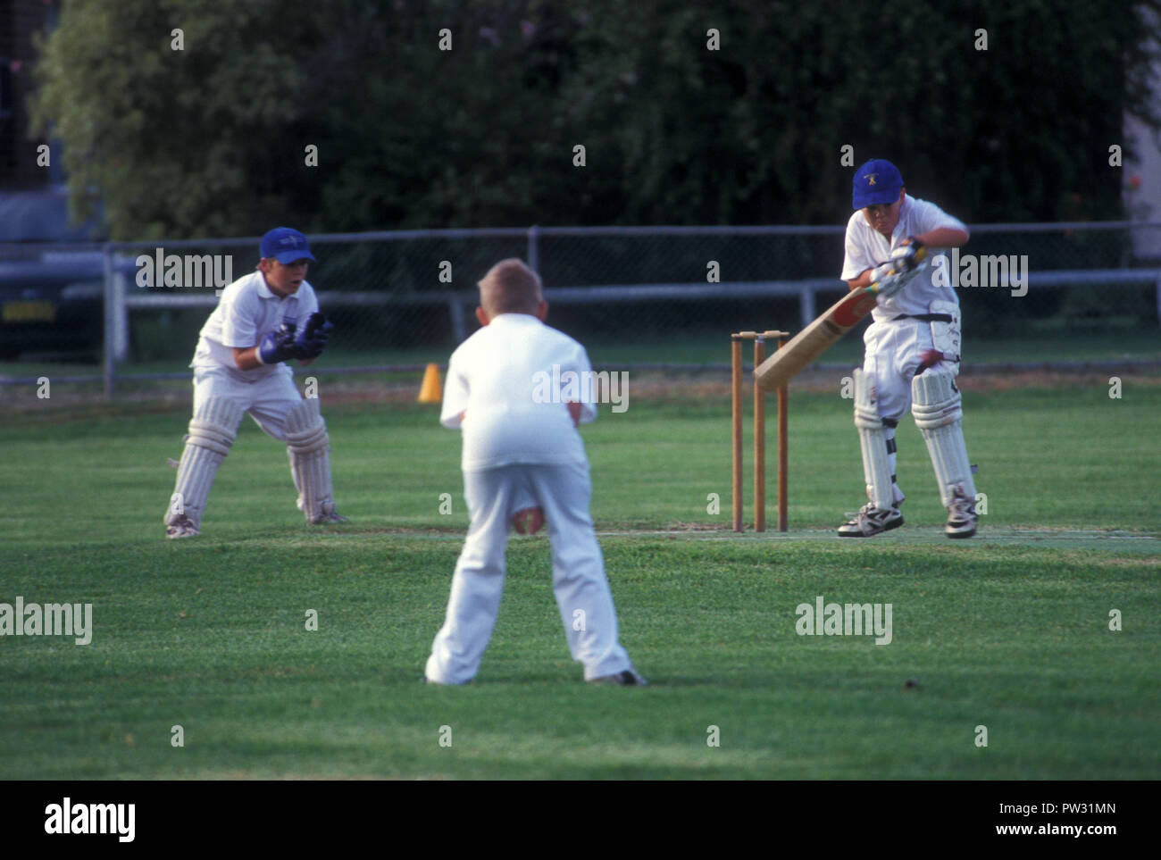 Junior cricket partita in corso, Sydney, Nuovo Galles del Sud, Australia Foto Stock