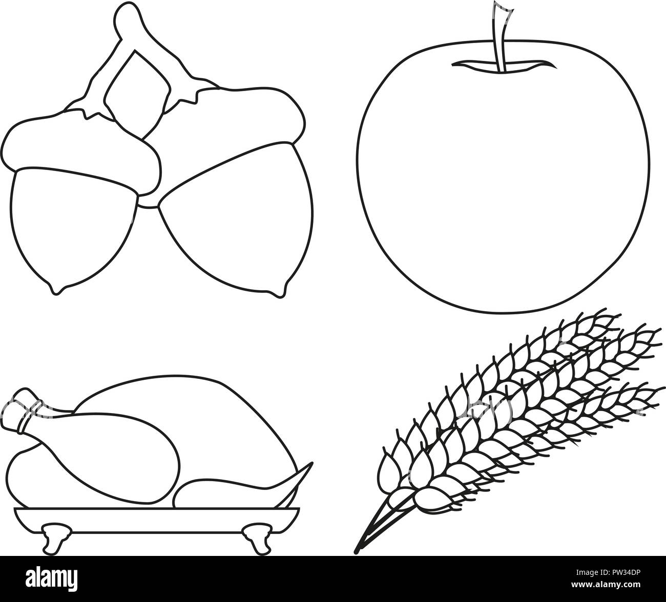 4 line art in bianco e nero gli elementi del raccolto Illustrazione Vettoriale
