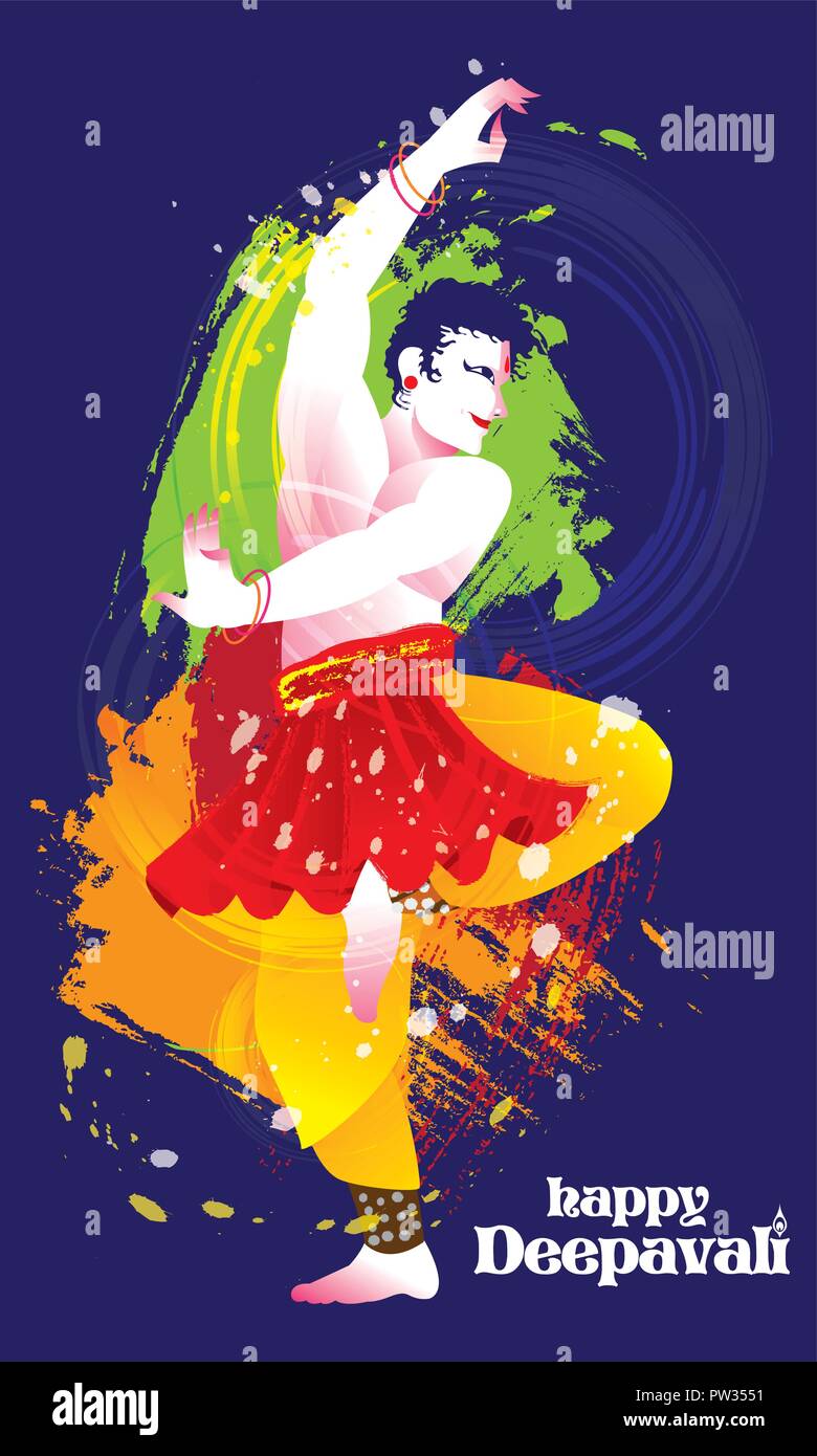 Deepavali vettore di un colorato dancing uomo con costume indiano, presentato in inchiostro energico sbattimento stile. Illustrazione Vettoriale