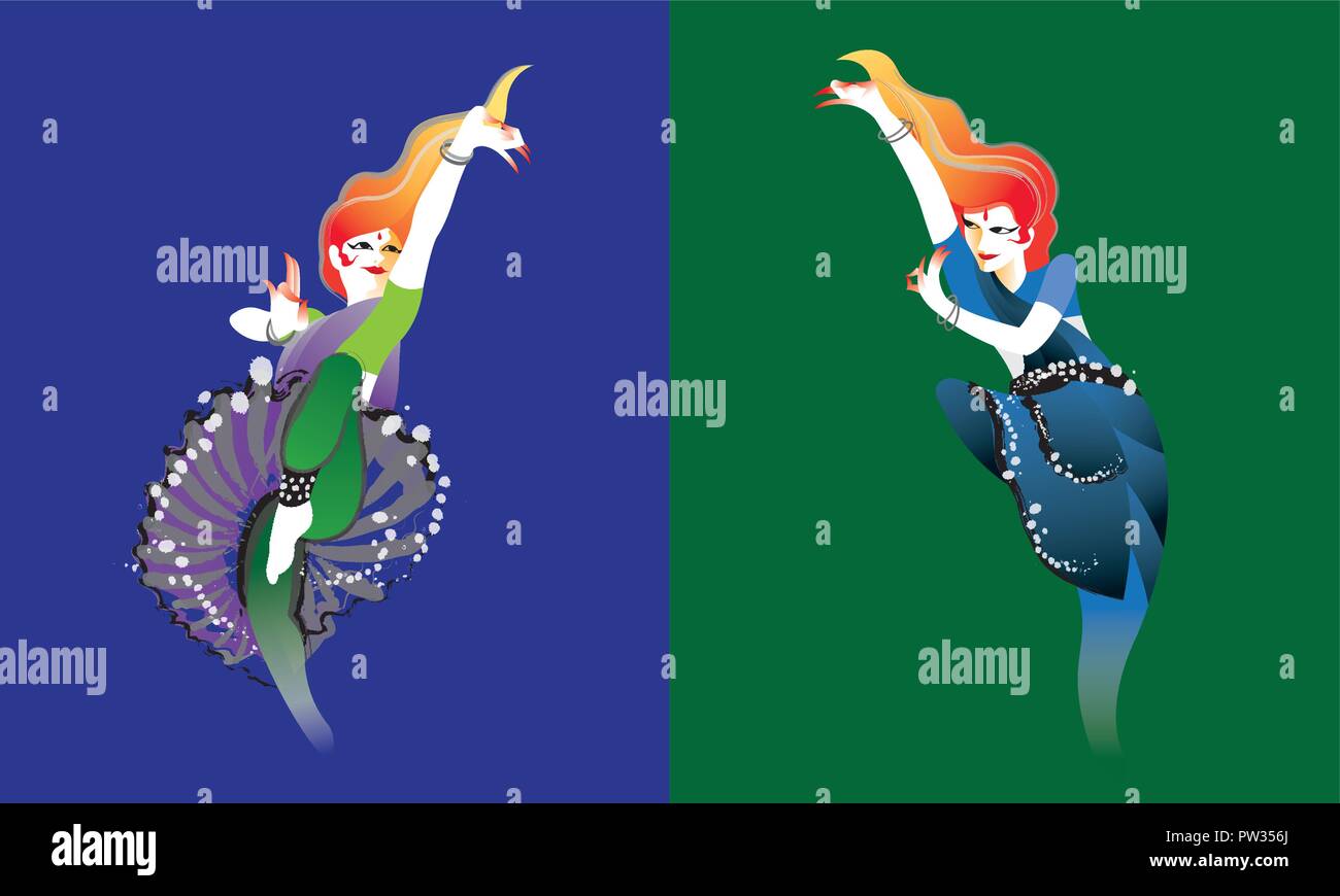 Vettore di ballo donna con stile indiano costume. Illustrazione Vettoriale