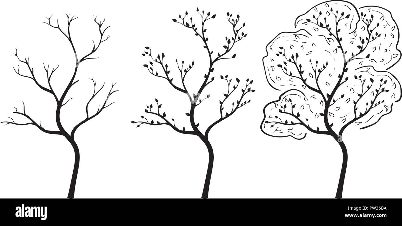 Albero in cambio di stagione. Disegnata a mano doodle Illustrazione Vettoriale