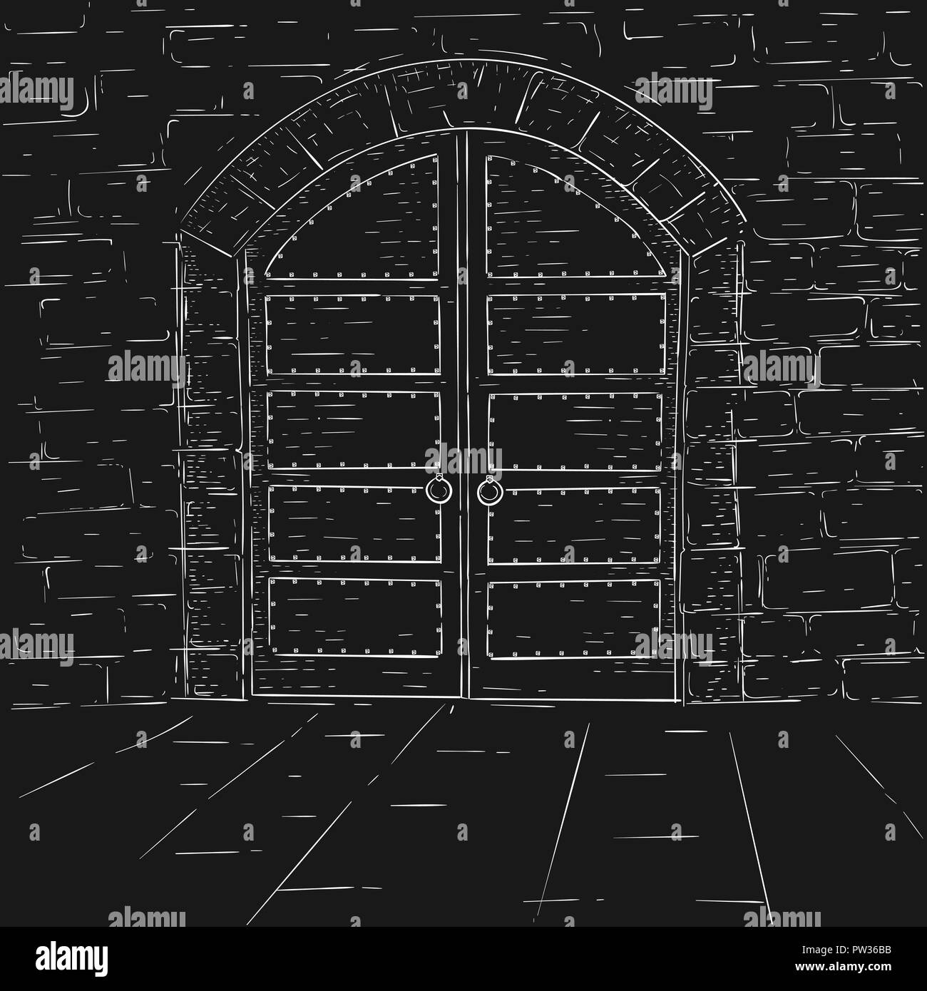 Vecchio Castello di porte. Mano bozzetto Illustrazione Vettoriale