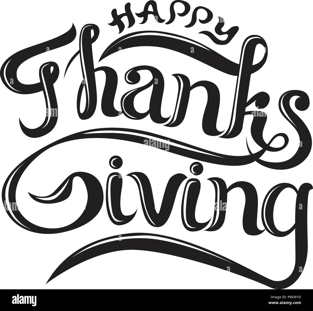 Felice ringraziamento spazzola scritte a mano, isolato su sfondo bianco. Calligraphy illustrazione vettoriale. Può essere utilizzato per la progettazione di vacanza. Illustrazione Vettoriale