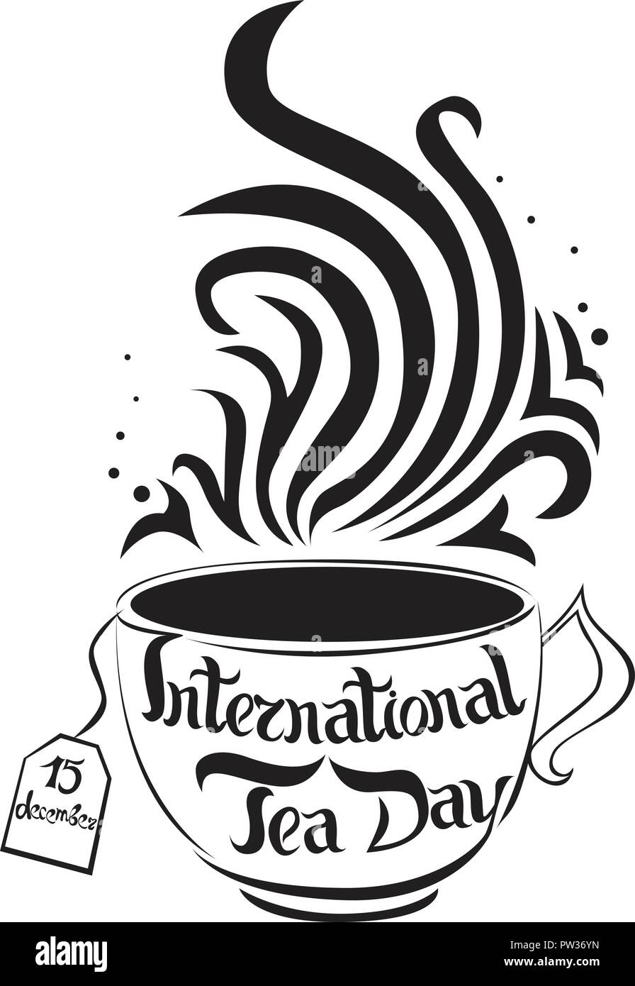 International tea giorno. 15 dic. lettering. Illustrazione Vettoriale su sfondo bianco. Immagine isolata. Può essere usato come un logo, invito, t-shirt stampa, etc. Illustrazione Vettoriale