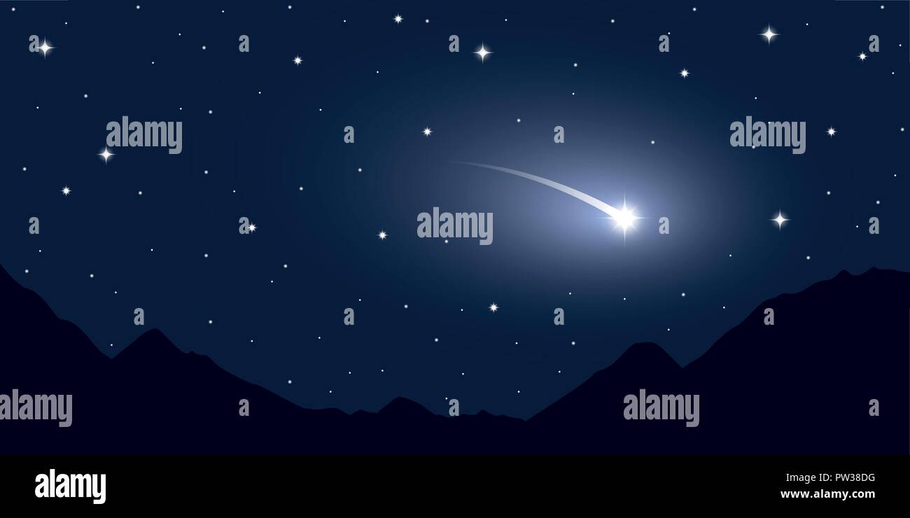 Stella Cadente cielo stellato in montagna illunstration vettoriale EPS10 Illustrazione Vettoriale