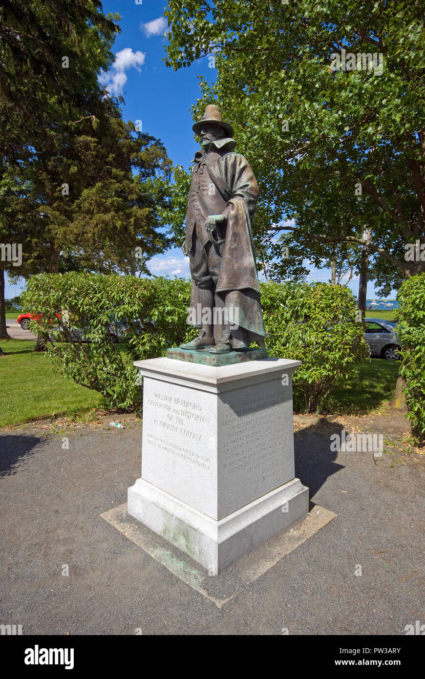 William Bredford statua in Plymouth, Plymouth County, Massachusetts, STATI UNITI D'AMERICA Foto Stock