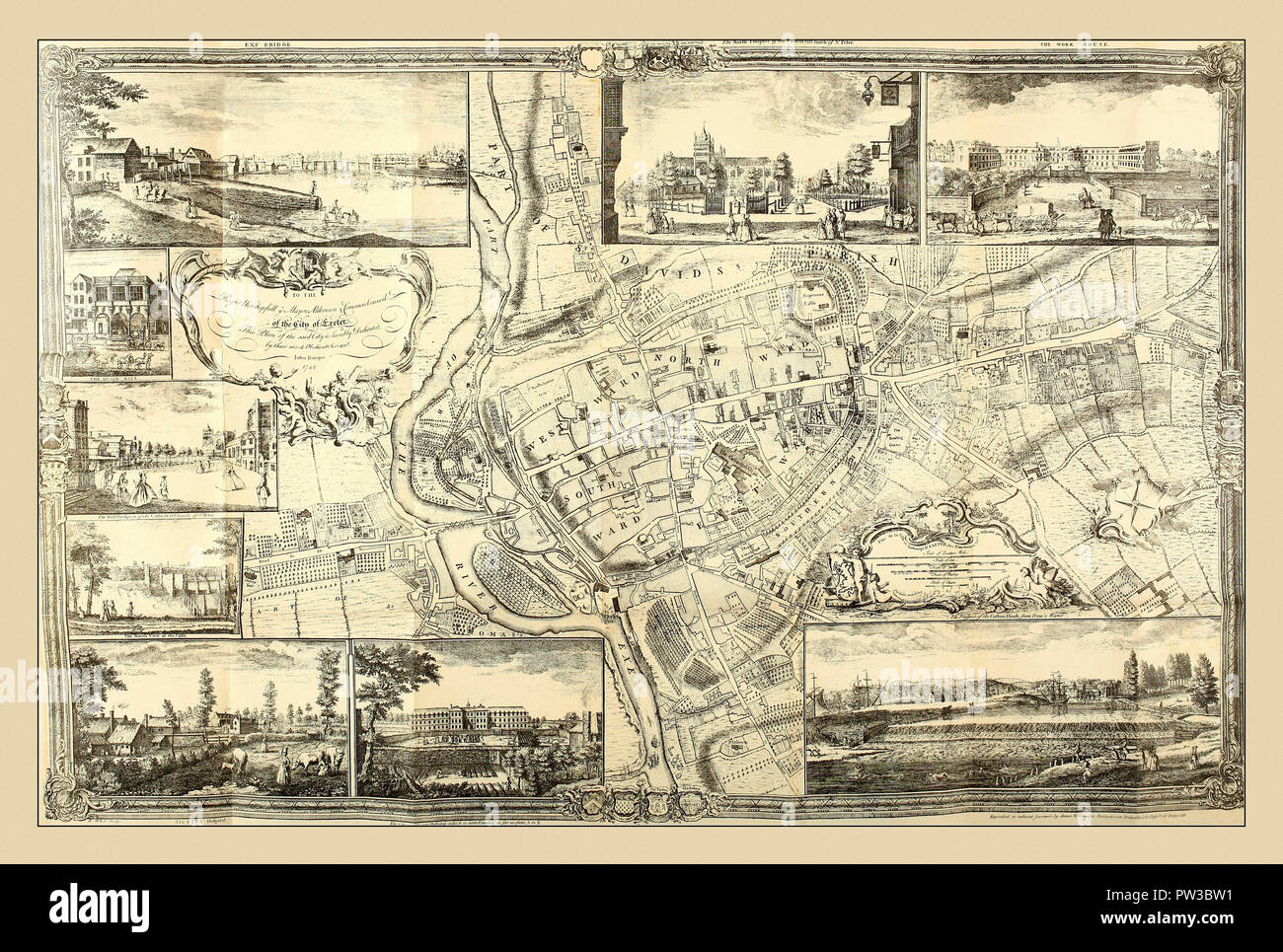 Mappa di Exeter 1744 Foto Stock