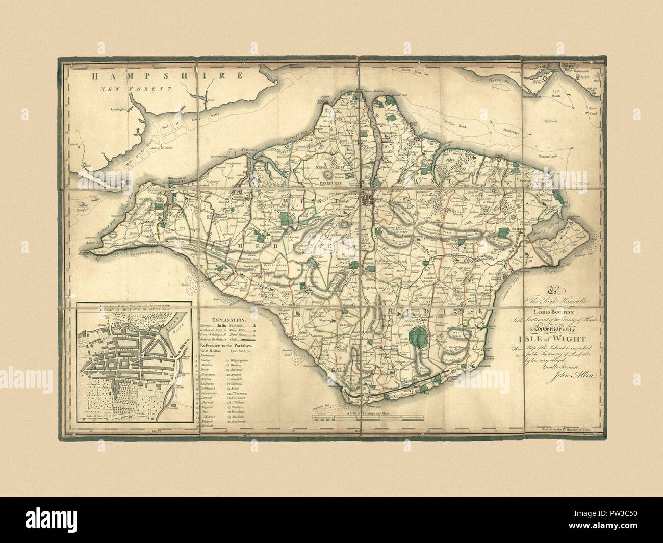 Mappa di Isola di Wight 1802 Foto Stock