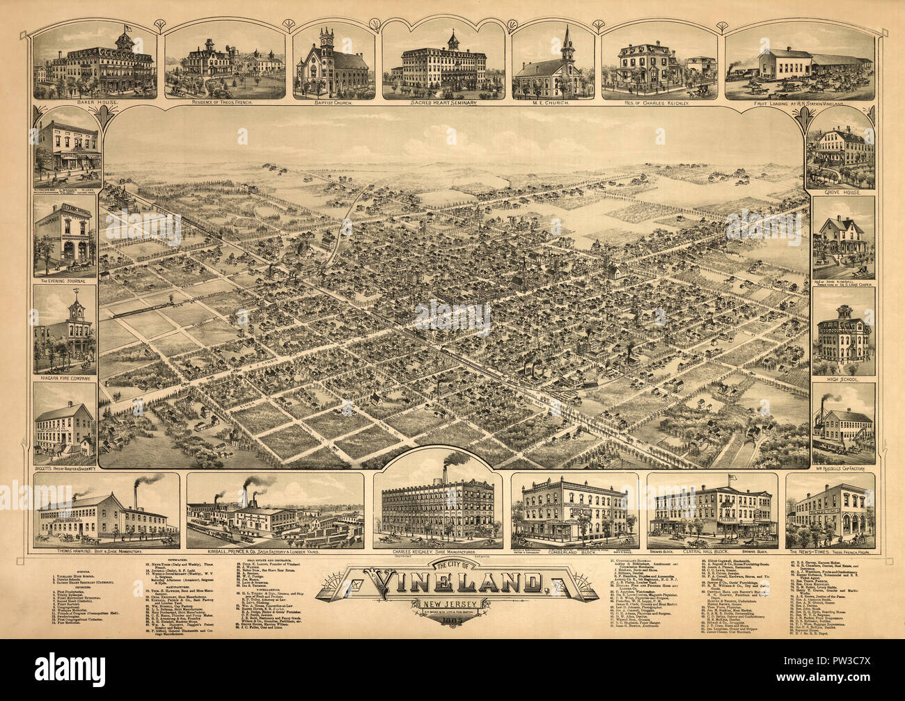 Mappa di Vineland 1885 Foto Stock