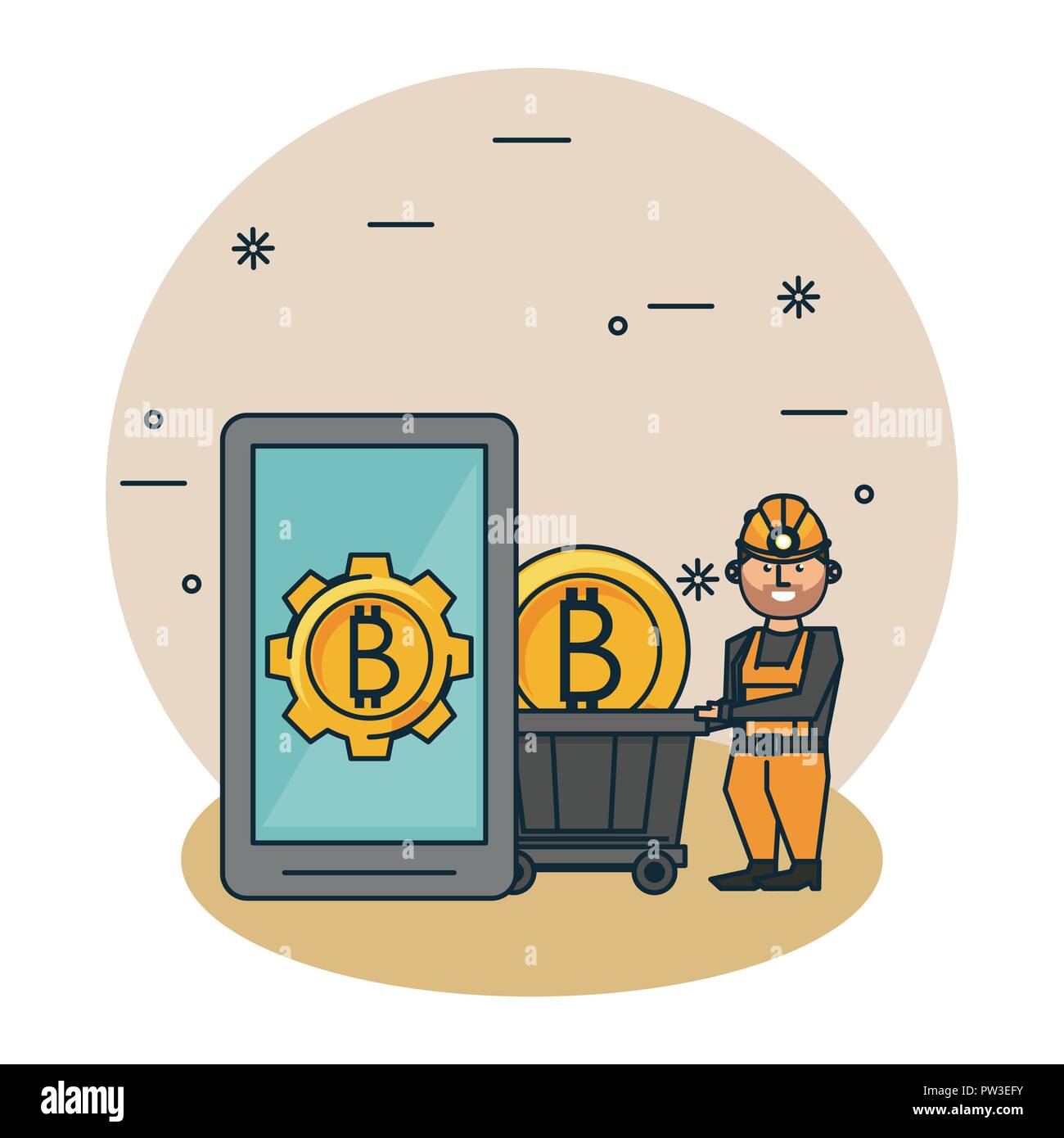 Bitcoin mining cartoni animati Illustrazione Vettoriale