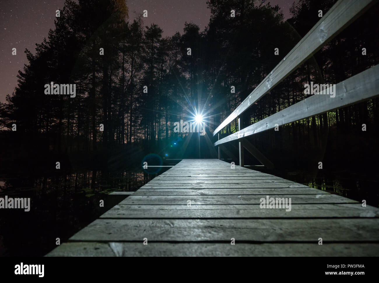 Notte a Nuuksio National Park, Vihti, Finlandia, Europa, UE Foto Stock