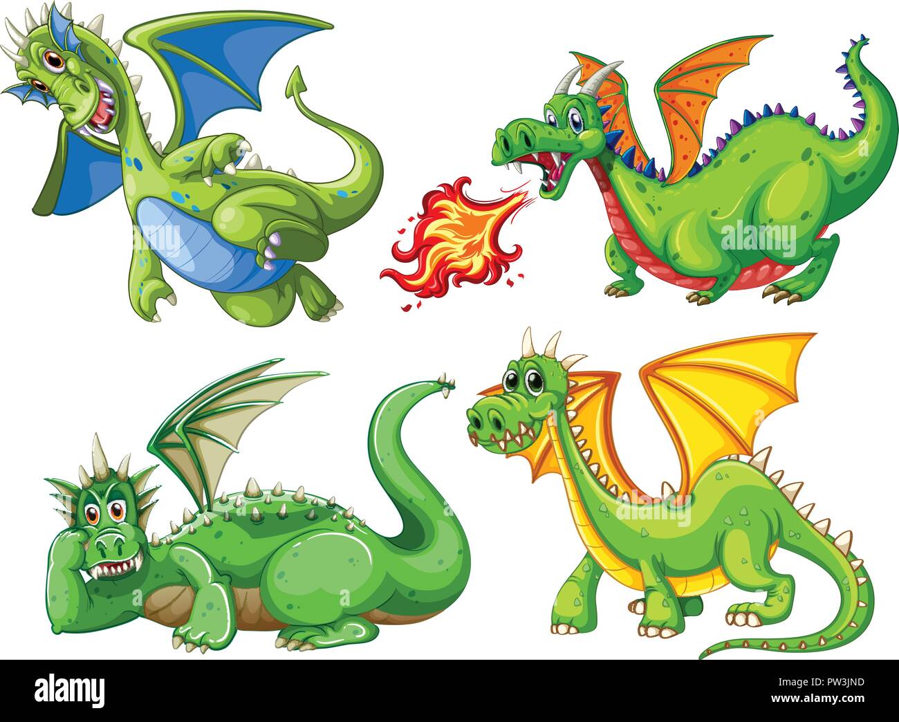 Set di green dragon illustrazione Illustrazione Vettoriale