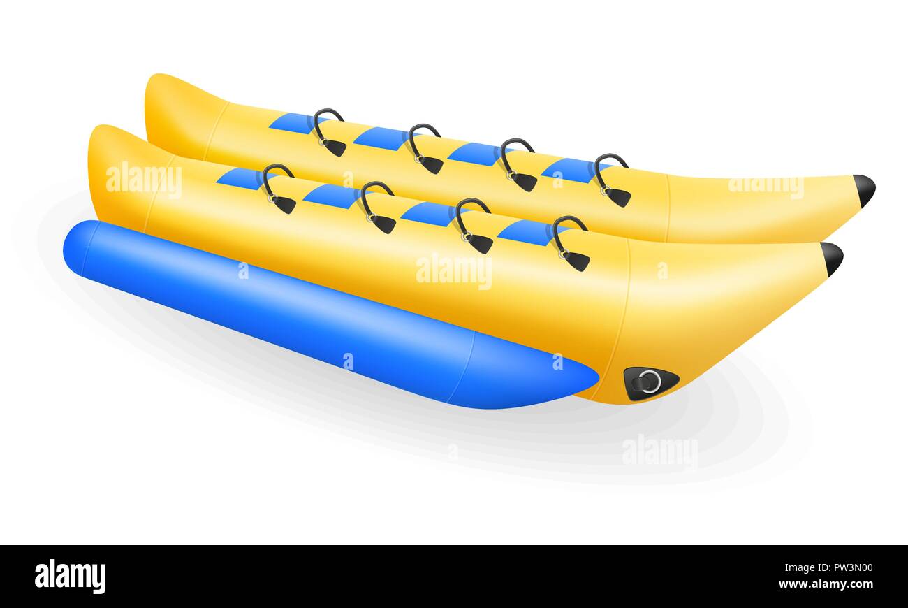 Banana barca gonfiabile per acqua amusement illustrazione vettoriale isolati su sfondo bianco Illustrazione Vettoriale