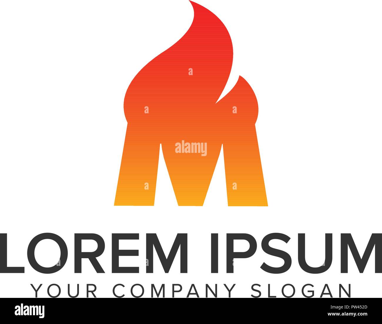 La lettera M fiamma di accensione logo design concept modello. completamente vettoriale modificabile Illustrazione Vettoriale