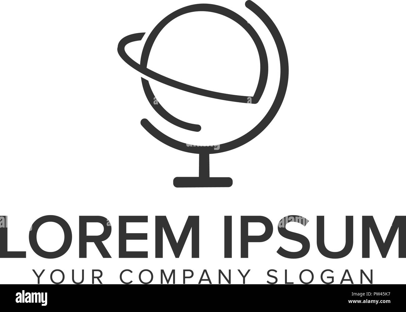 Globo con lettera E logo design concept modello. completamente vettoriale modificabile Illustrazione Vettoriale