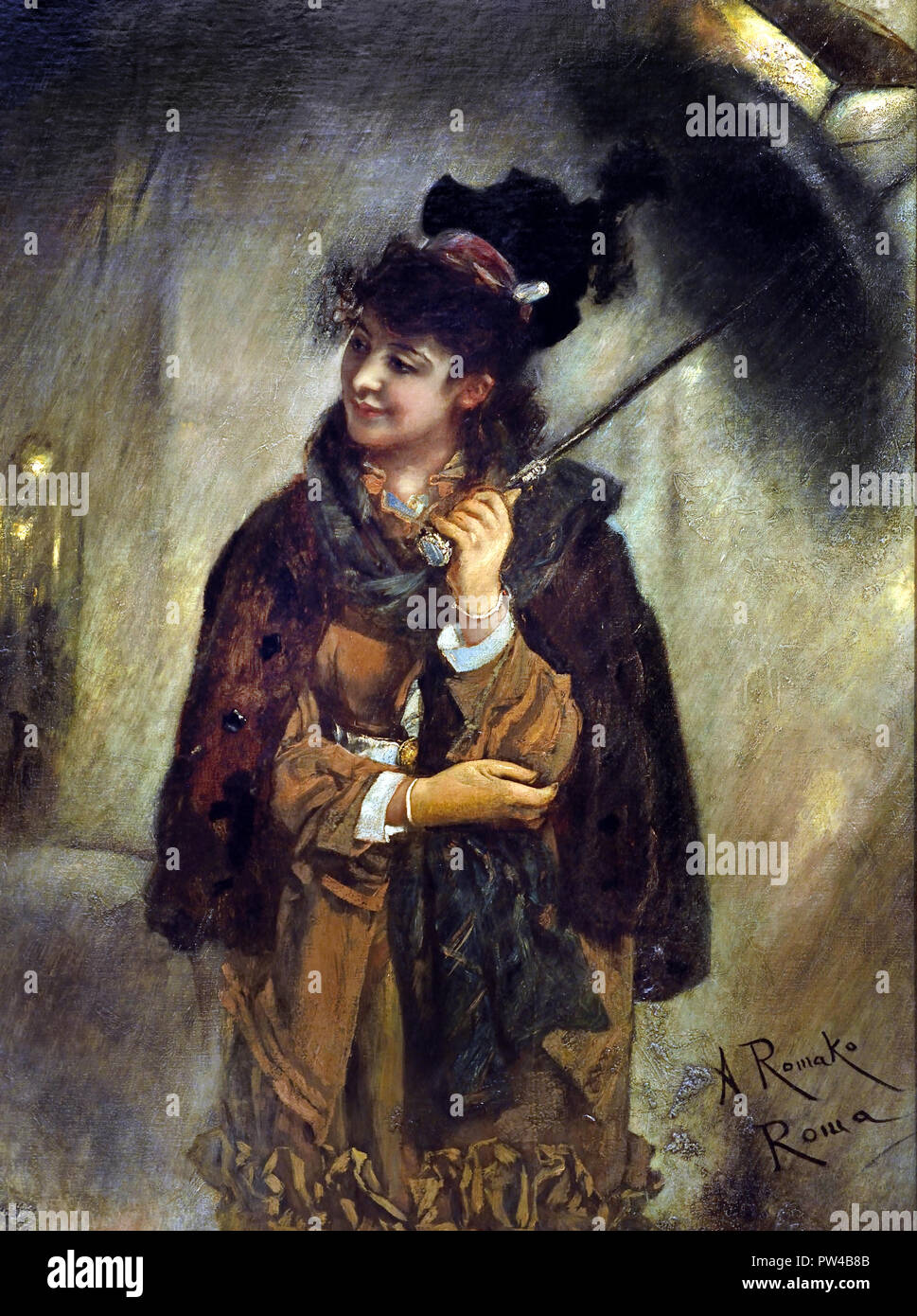 Giovane ragazza romana sotto la pioggia (sera sulla Via Veneto) da Anton Romako 1832 - 1889 pittore austriaco. Austria . ( Anton Romako è stato uno dei grandi pionieri del modernismo ) Foto Stock