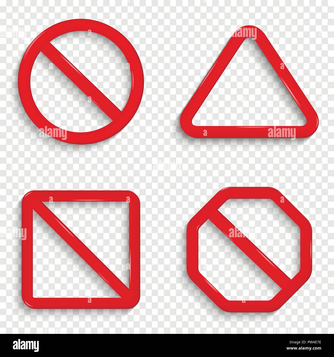 Assenza di segni. Vietato red segni isolati su sfondo trasparente. Illustrazione Vettoriale