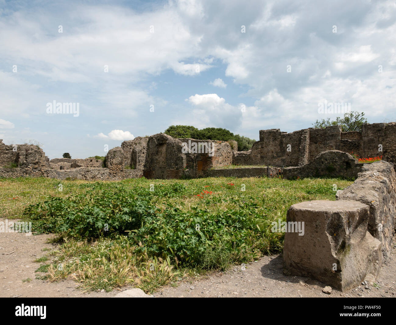 Le rovine di Pompei, distrutto dal vulcanico erruption del Vesuvio nel 79AD. Pompei, Campania, Italia. Foto Stock