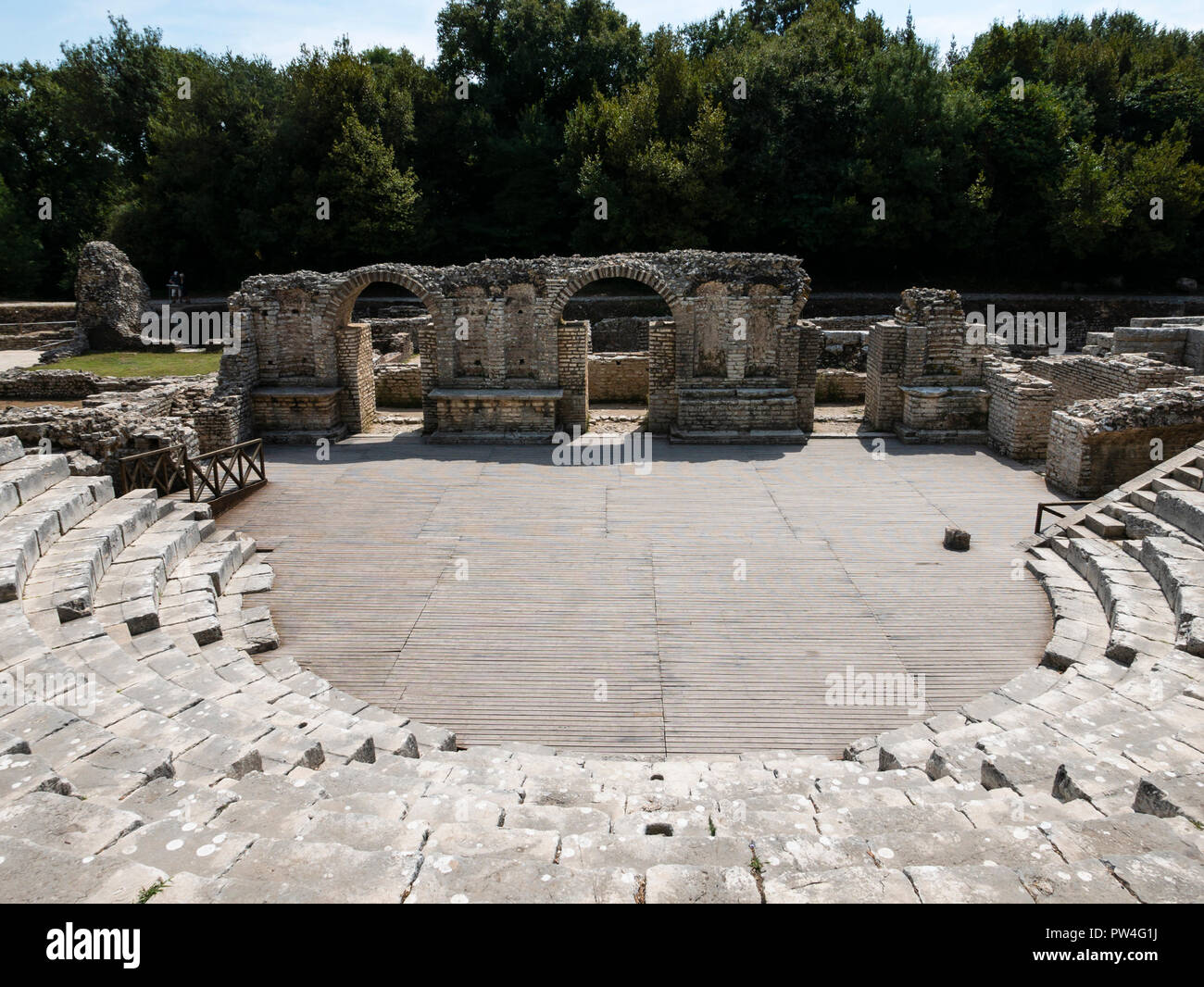 Antico Teatro Greco, Butrinto Parco Nazionale, Contea di Valona, la Repubblica di Albania. Foto Stock