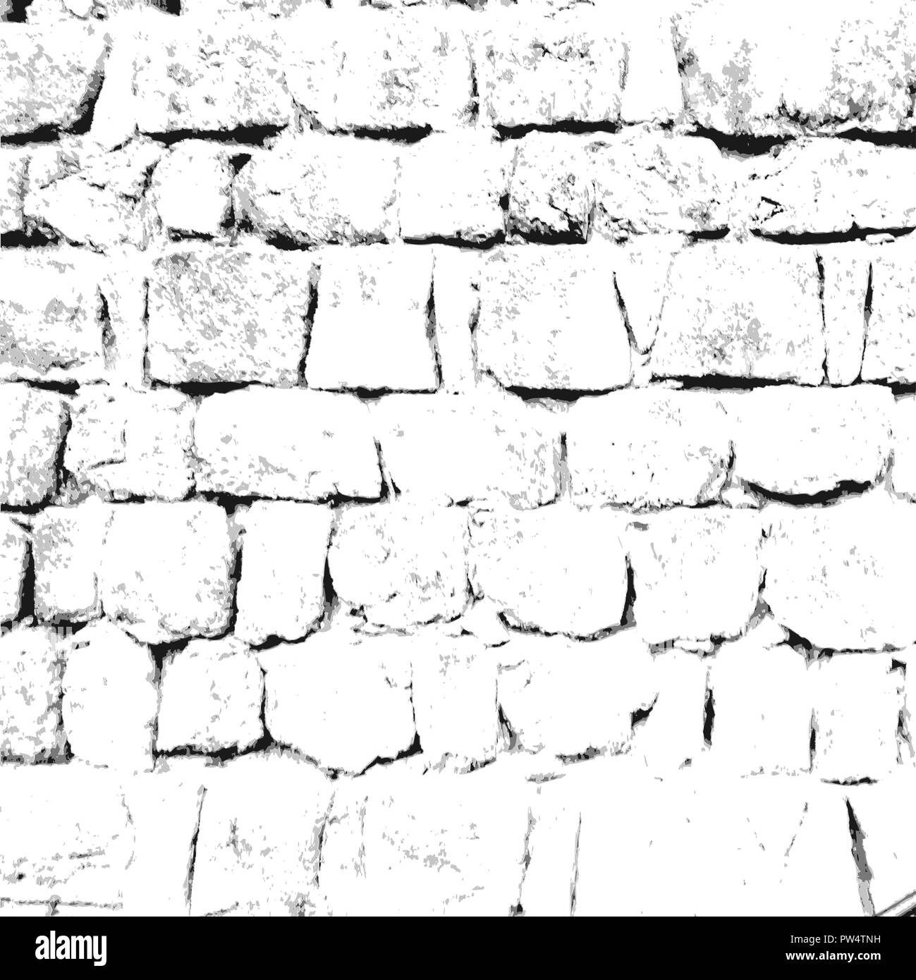 Vector vecchio muro di pietra in scala di grigi monocromatica texture decorativo isolato su sfondo bianco Illustrazione Vettoriale