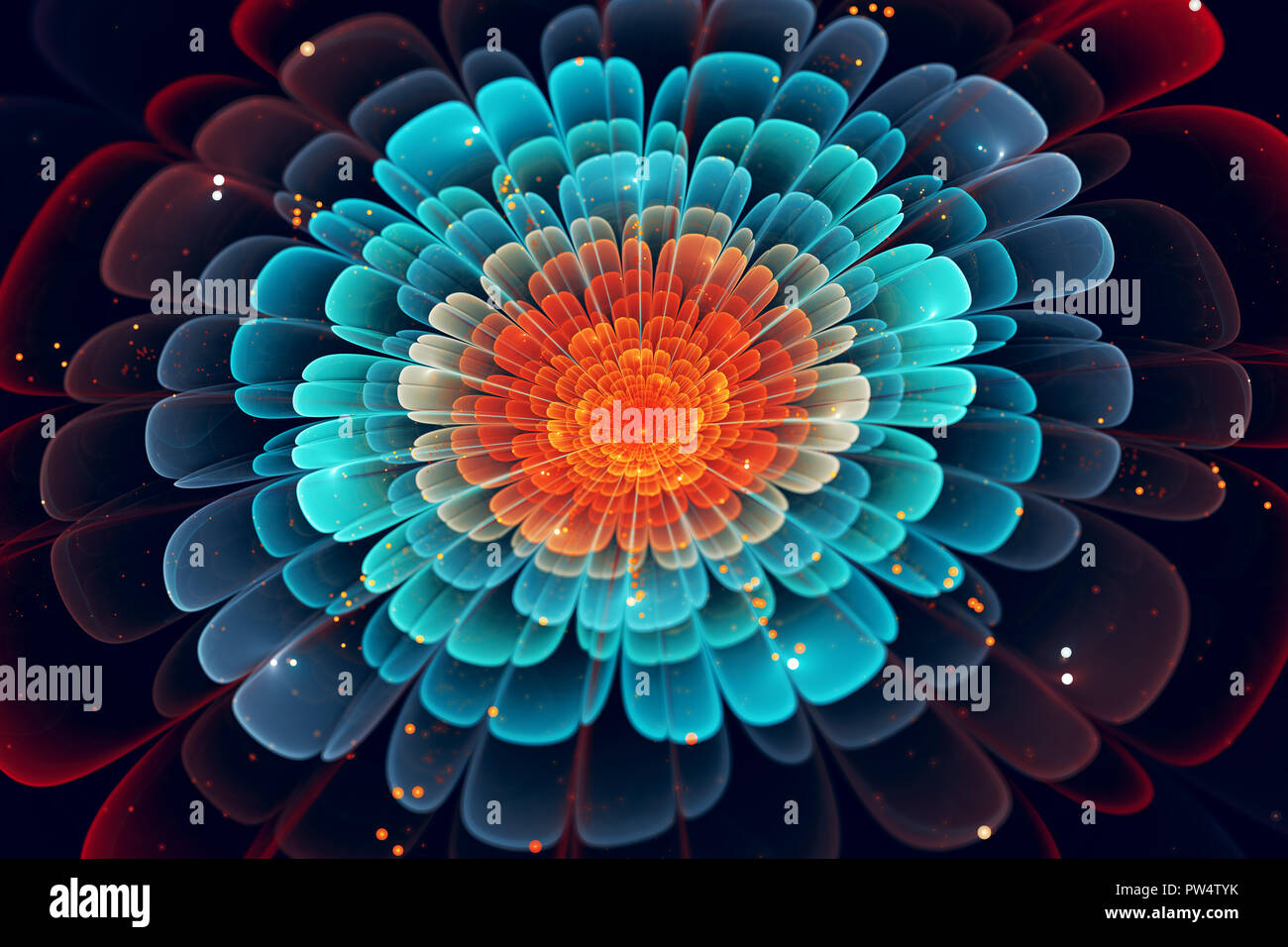 Vibranti fiori frattali in stile cinematografico, generato dal computer sfondo astratto, rendering 3D Foto Stock