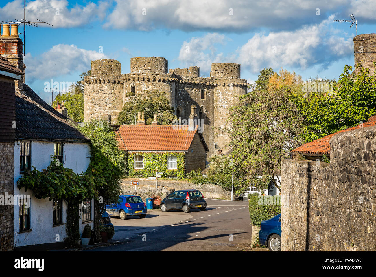 Il Castello di Nunney presi in Nunney, Somerset, Regno Unito il 4 ottobre 2014 Foto Stock