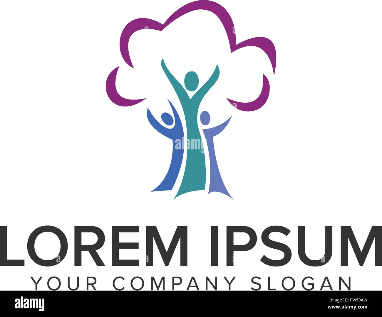 Albero di persone care logo design concept modello. completamente vettoriale modificabile Illustrazione Vettoriale