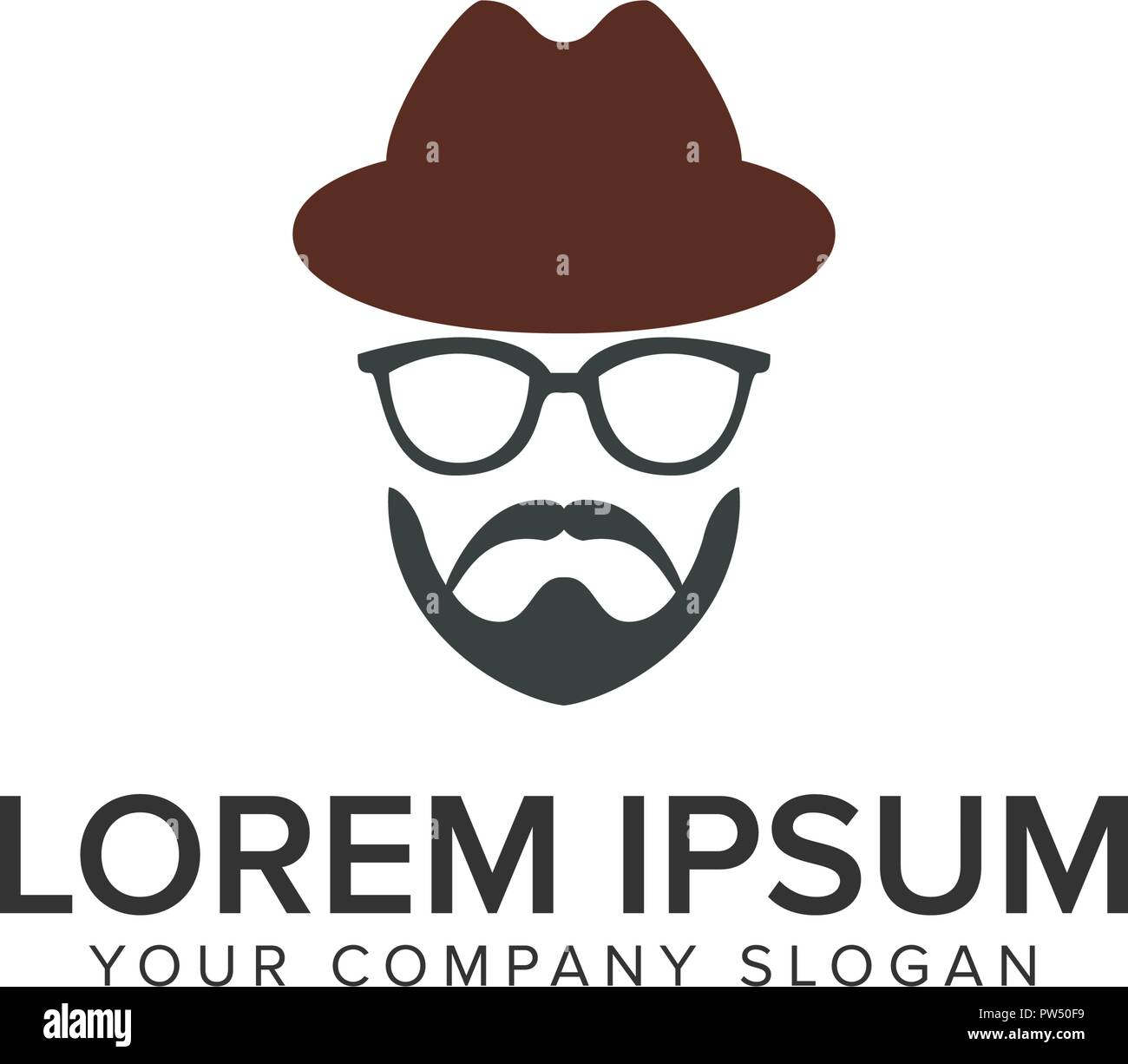 Uomo con la barba e hat logo design concept modello. completamente vettoriale modificabile Illustrazione Vettoriale