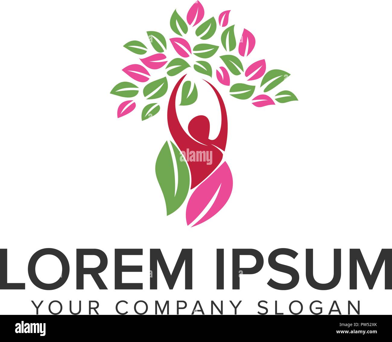 Persone albero sano logo design modello di concetto Illustrazione Vettoriale