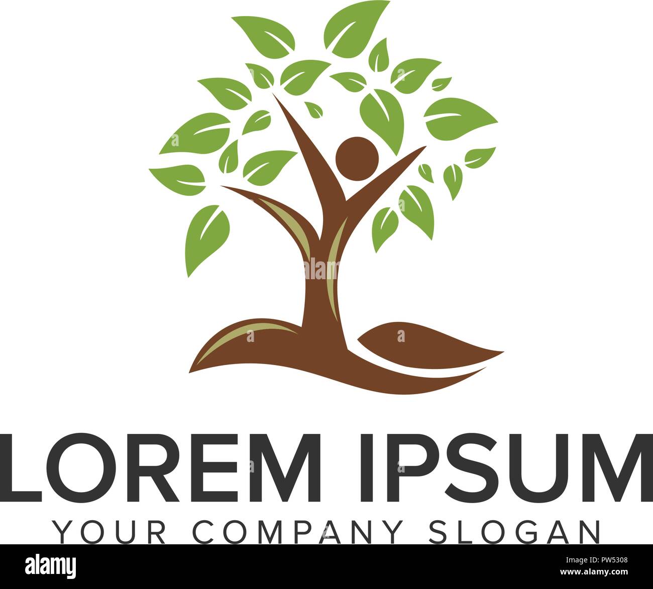 Persone tree logo design concept modello. completamente vettoriale modificabile Illustrazione Vettoriale