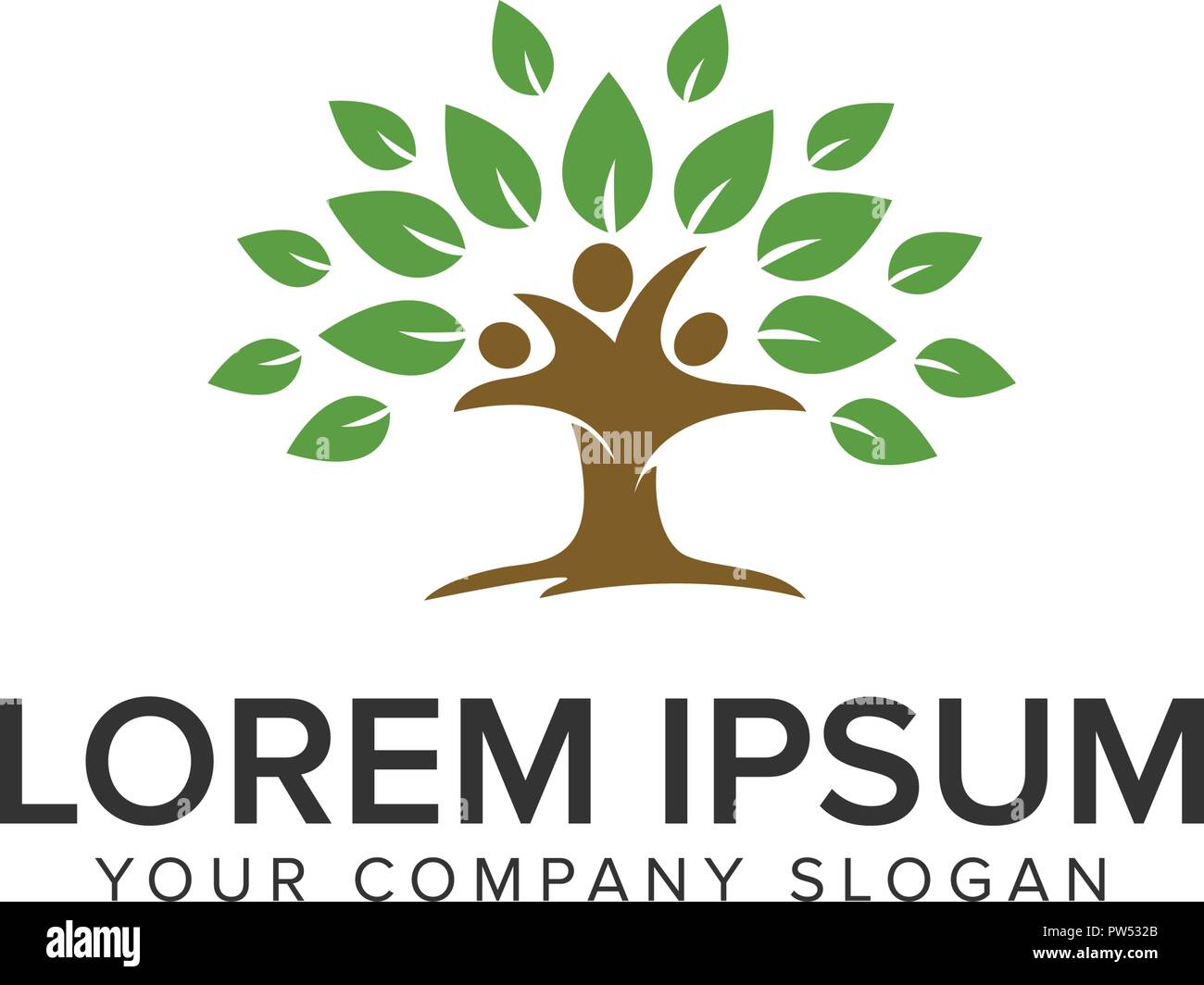 Persone tree logo design concept modello. completamente vettoriale modificabile Illustrazione Vettoriale
