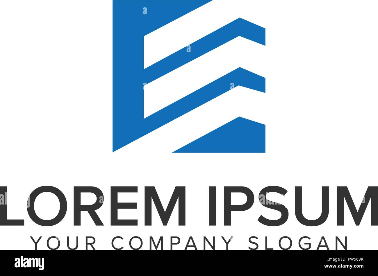 Lettera E edificio quadrato logo design concept modello. Illustrazione Vettoriale