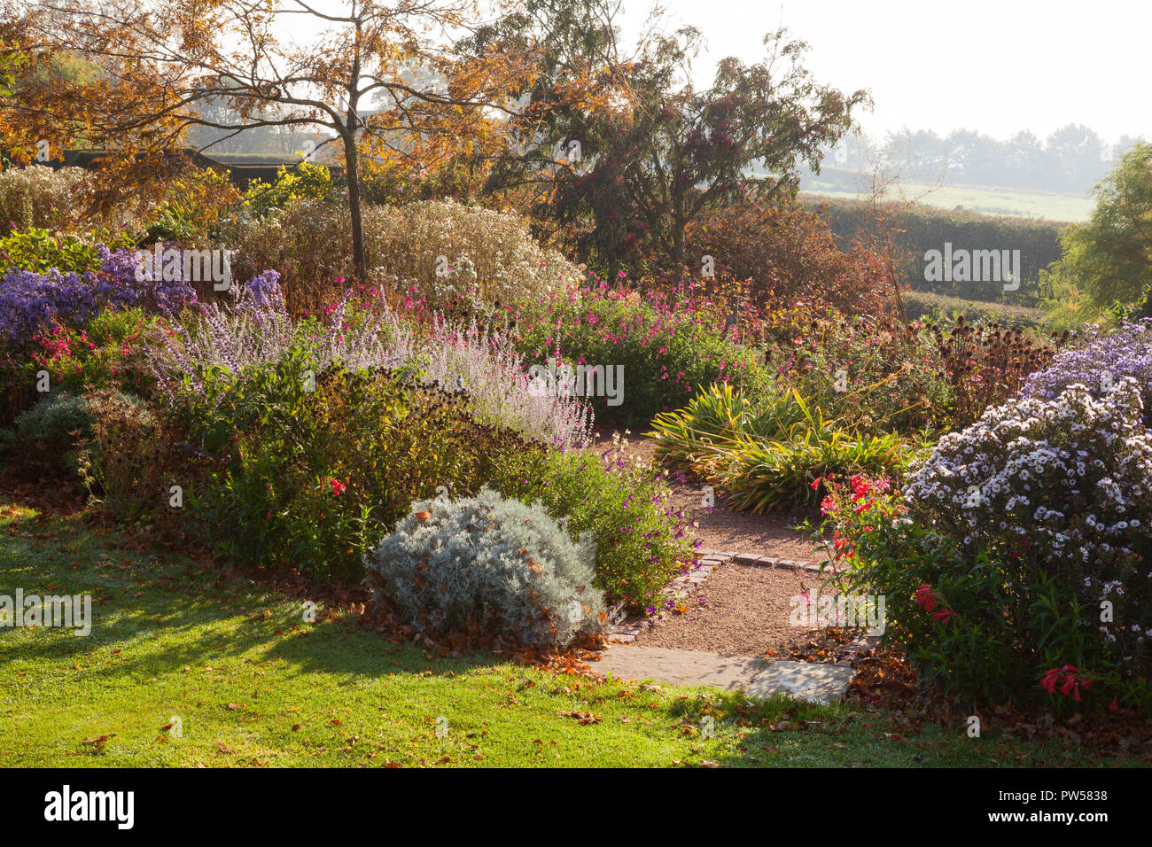 Brightwater giardini, Saxby, Lincolnshire, Regno Unito. In autunno, ottobre 2018. Foto Stock
