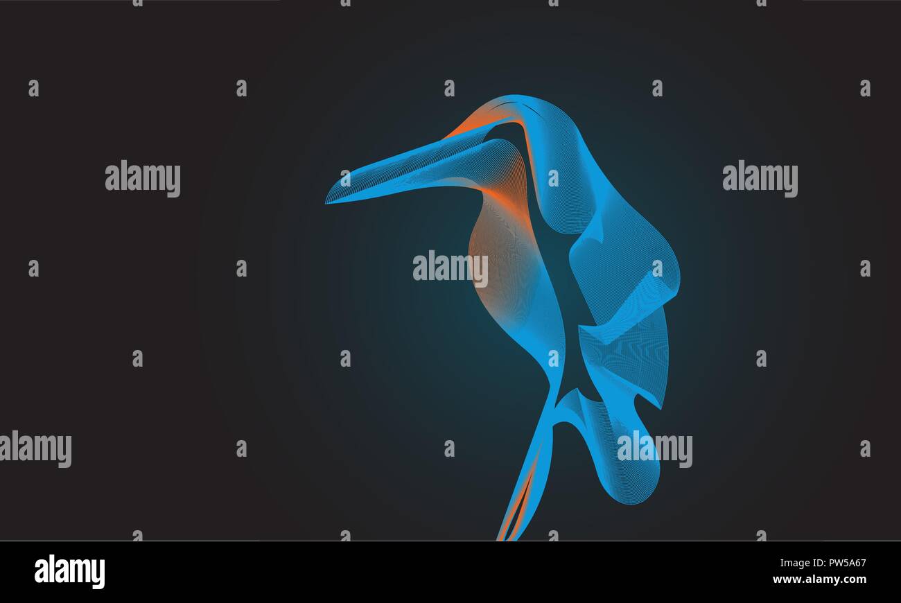 Common Kingfisher bird su sfondo nero. Mady da strumento di sovrapposizione. Illustrazione Vettoriale