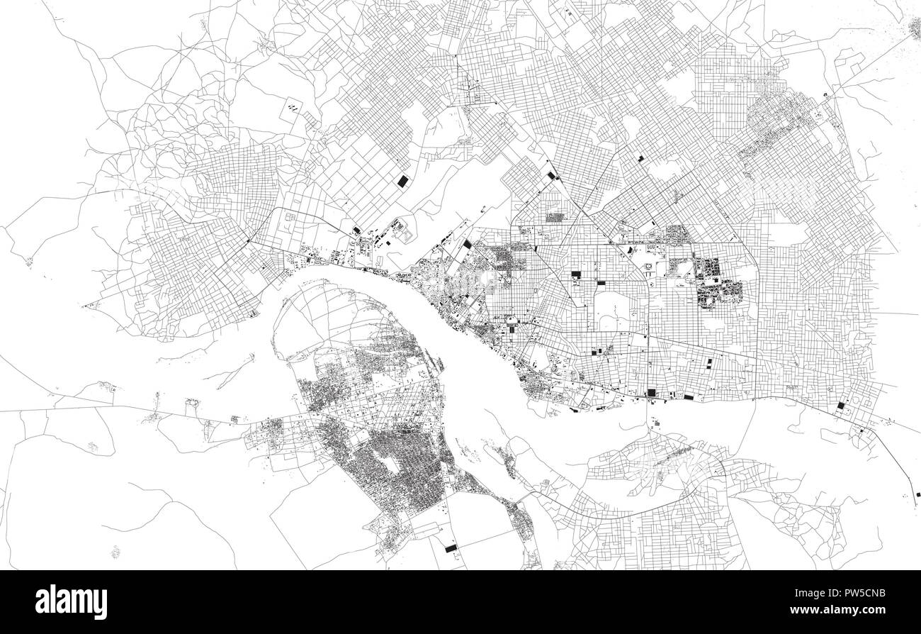 Mappa satellitare di N Djamena, Ciad, le strade delle città. Mappa della strada, mappa del centro citta'. Africa Illustrazione Vettoriale
