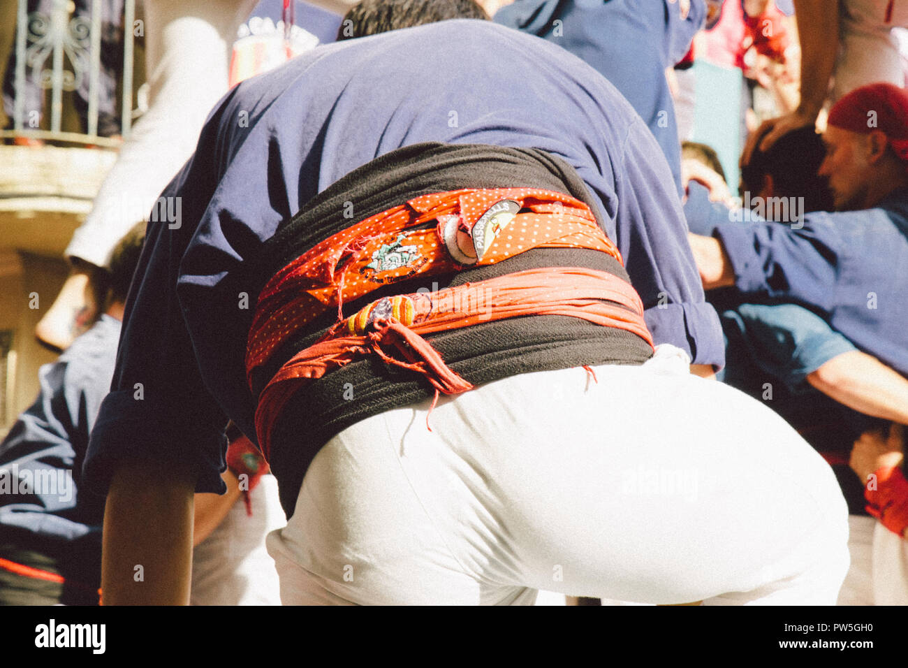 Castellers, umano tradizionale, Torre di Vilafranca del Penedès, Catalogna, Spagna, 2014 Foto Stock