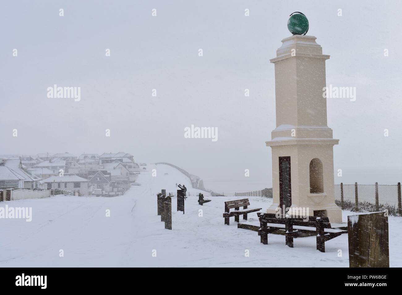 Meridian Mounument durante la tempesta di neve. Foto Stock