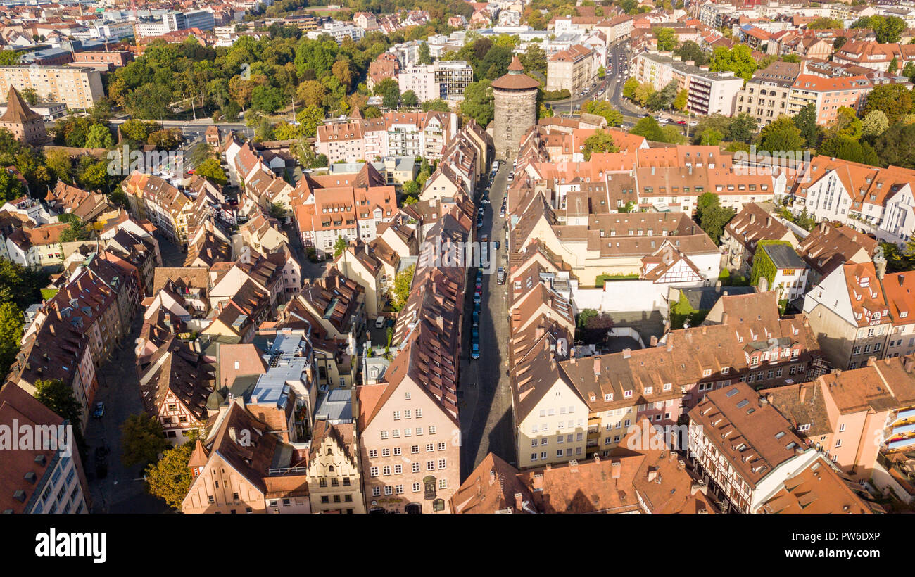 Vista aerea del Altstadt o città vecchia, Norimberga, Germania Foto Stock