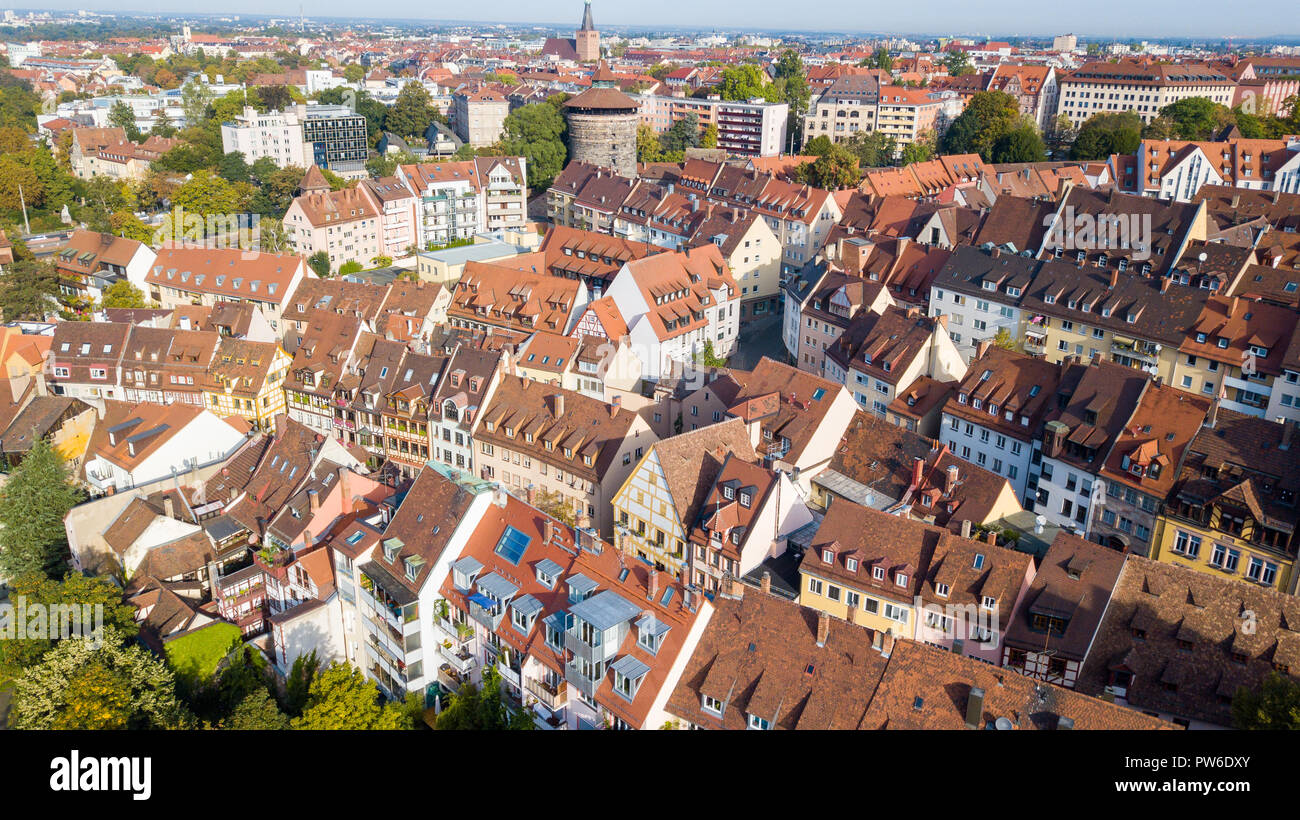 Vista aerea del Altstadt o città vecchia, Norimberga, Germania Foto Stock