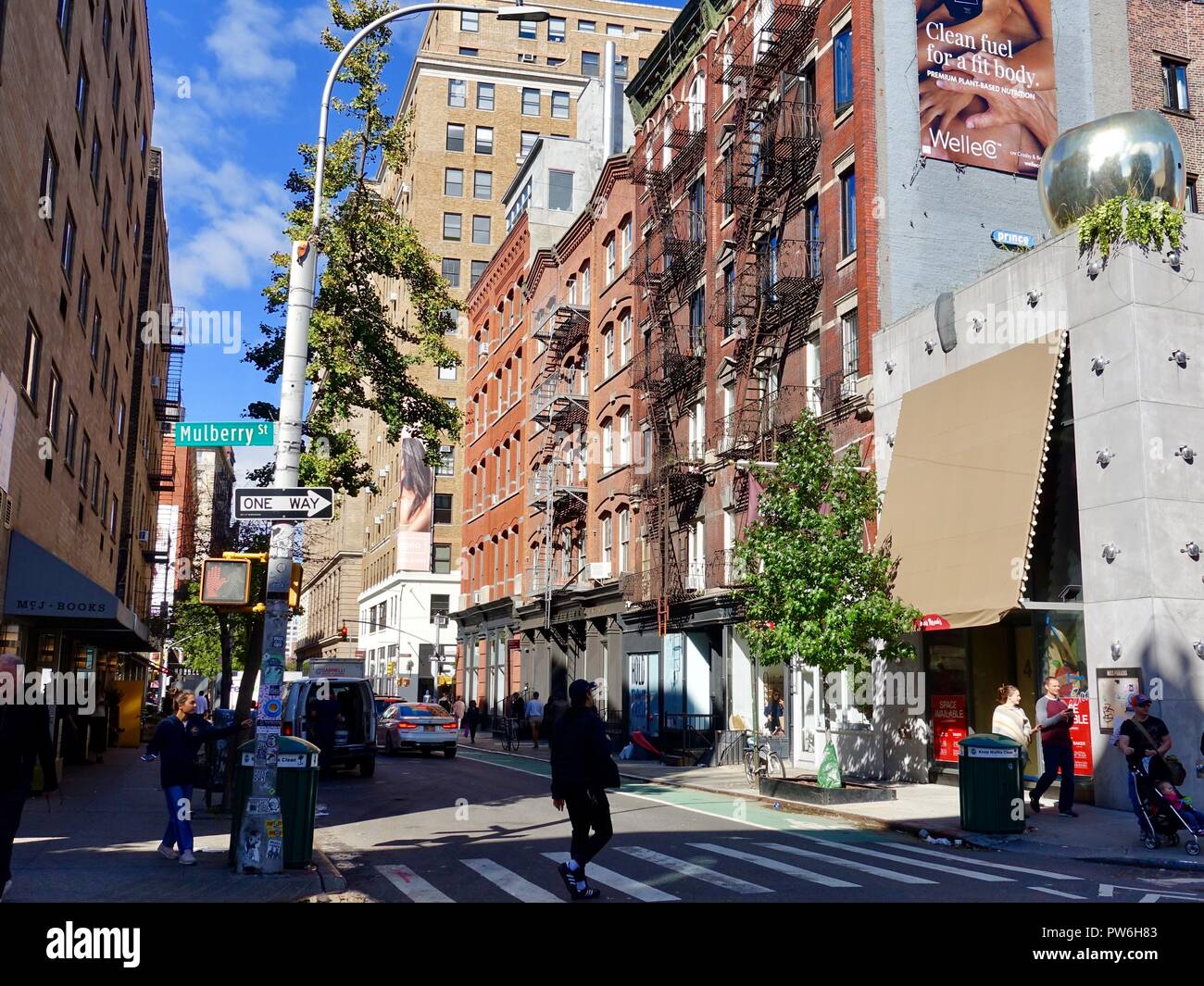 Intersezione di principe e strade di gelso, Soho di New York City, NY, STATI UNITI D'AMERICA. Foto Stock