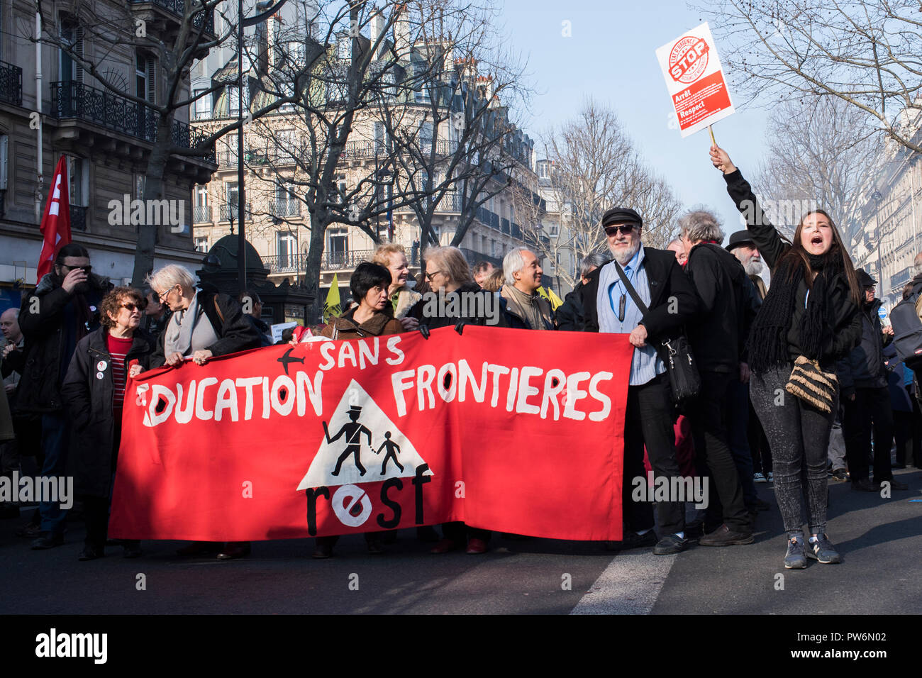 Parigi, Francia 2016. La protesta contro lo stato di emergenza Foto Stock