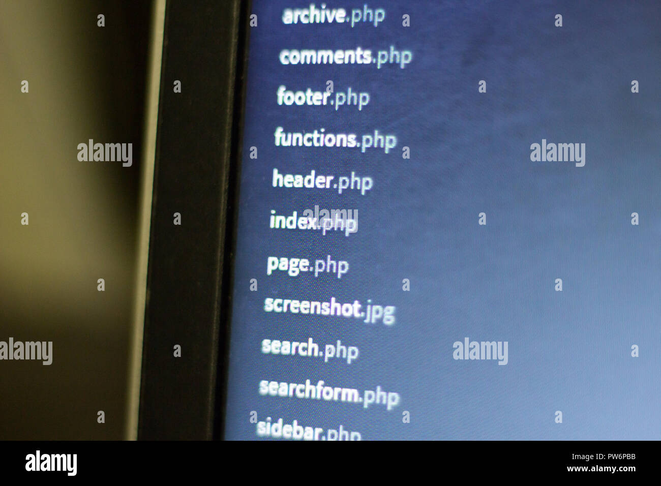 Sviluppo Web project file system. Gli script PHP dashboard su uno schermo del notebook. Foto Stock