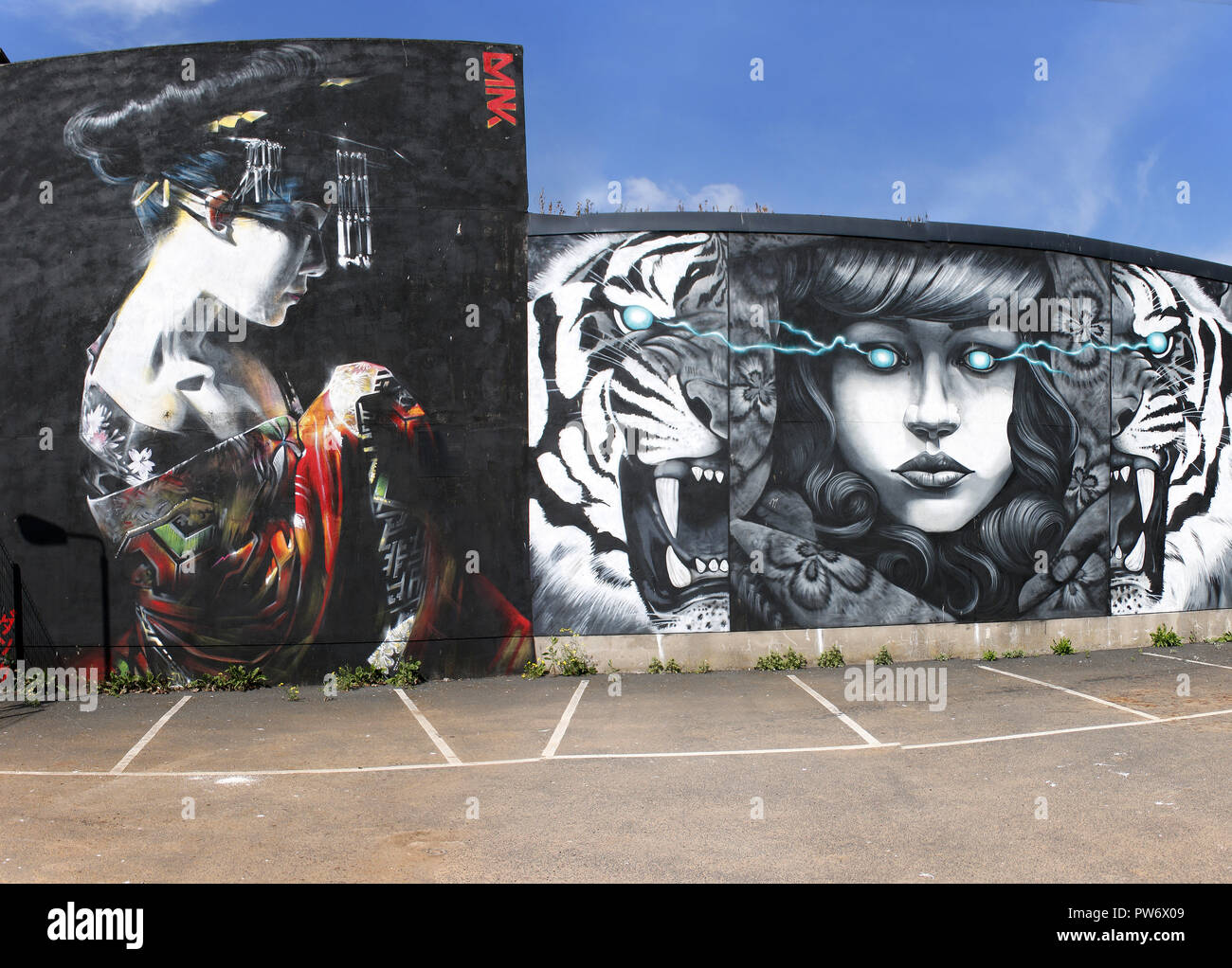 Panorama: Grafitty, Arte di strada, Belfast, Nordirland/ Irlanda del Nord (nur fuer redaktionelle Verwendung. Keine Werbung. Referenzdatenbank: http://ww Foto Stock